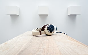 white corded headphones HD wallpaper